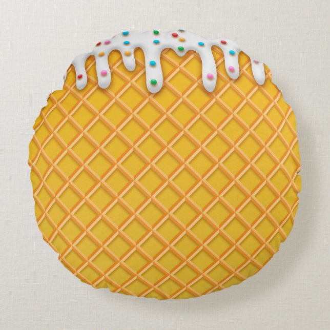 Ice Cream Drip Waffle Cone with Sprinkles Rond Kussen (Voorkant)