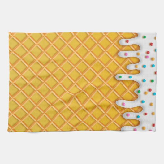 Ice Cream Drip Waffle Cone with Sprinkles Theedoek (Horizontaal)