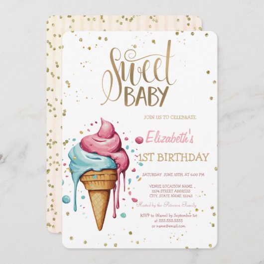 Ice Cream Dripping Diamonds Stripe Verjaardag Kaart (Voorkant / Achterkant)