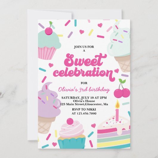 Ice Cream en Cake Sweet Viering Verjaardag Kaart (Voorkant)