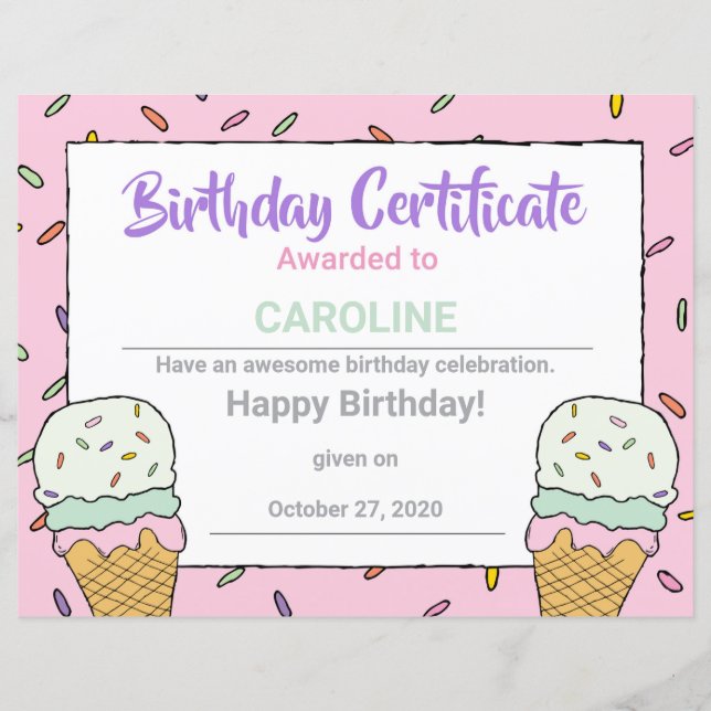 Ice Cream Event Celebration Ice Cream Certificate (Voorkant)