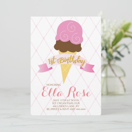 Ice Cream First Birthday Party Kaart