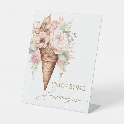 Ice Cream Floral Beverages Sign Vrijgezellenfeest Reclamebord Met Voetstuk (Voorkant)
