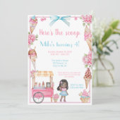 Ice Cream & Floral Verjaardag Uitnodiging (Staand voorkant)