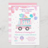Ice Cream Four 4th Birthday Party Save The Date (Voorkant / Achterkant)