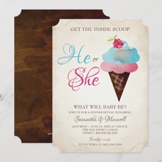 Ice Cream Gender onthulling Uitnodiging (Voorkant / Achterkant)