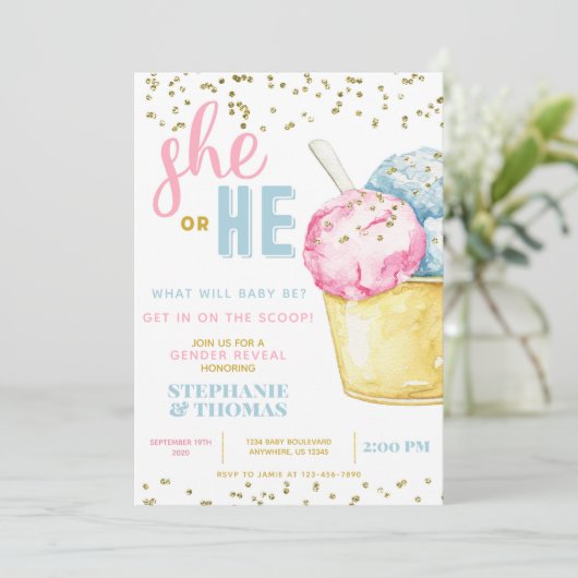 Ice Cream Gender onthulling Uitnodiging (Staand voorkant)