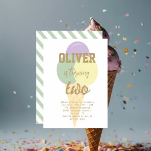 Ice Cream Goud Folie Kalligrafie Verjaardagsfeest Kaart