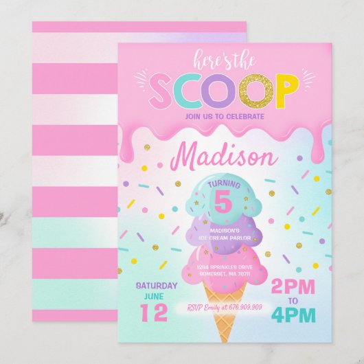 Ice Cream Invitation Ice Cream Birthday Party Kaart (Voorkant / Achterkant)