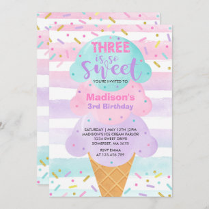 Ice Cream Invitation Three is de zoete derde verja Kaart