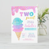 Ice Cream Invitation Two Sweet 2nd Birthday Invite Kaart (Staand voorkant)