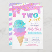 Ice Cream Invitation Two Sweet 2nd Birthday Invite Kaart (Voorkant / Achterkant)