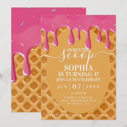 Ice Cream Kids verjaardagsuitnodiging Kaart (Voorkant / Achterkant)