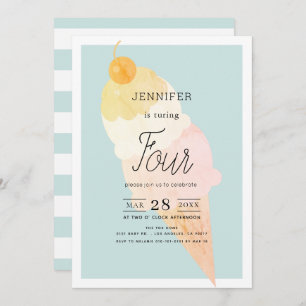 Ice Cream Light Blue Birthday Kaart