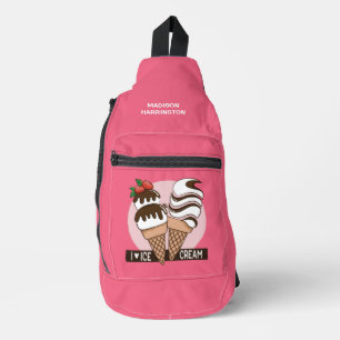 Ice Cream Lover, aangepaste naam en kleur Sling Bag