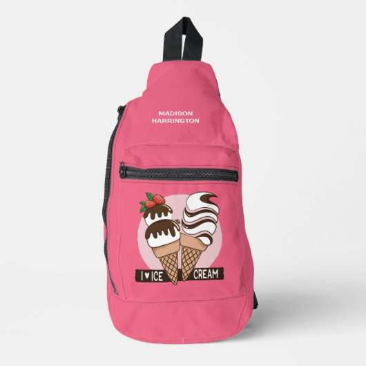 Ice Cream Lover, aangepaste naam en kleur Sling Bag (Voorkant)