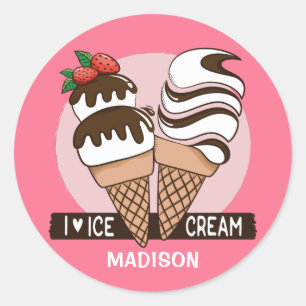 Ice Cream Lover aangepaste naam en kleurenstickers Ronde Sticker