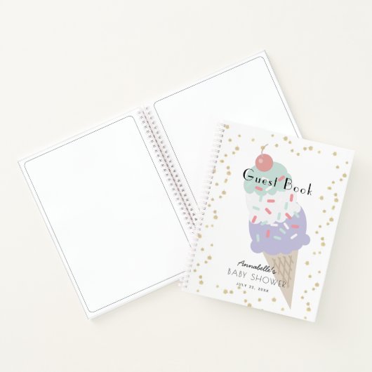 Ice Cream Paarse Baby shower Gastenboek Notitieboek (Binnen)