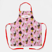 Ice Cream Parlor Retro Roze, gepersonaliseerd pron Schort (Voorkant)