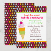 Ice Cream Party Birthday Invitation icecream Kaart (Voorkant / Achterkant)