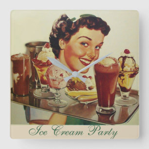ICE CREAM PARTY Girl met lade Ice Creams Vierkante Klok