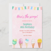 Ice Cream Party Hier is de Scoop Uitnodiging Kaart (Voorkant)