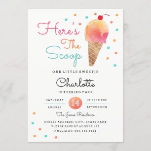 Ice Cream Party Kids Verjaardagsfeestje Uitnodigin Kaart
