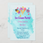 Ice Cream Party Popsicle lollipop Invitation (Devant / Derrière)