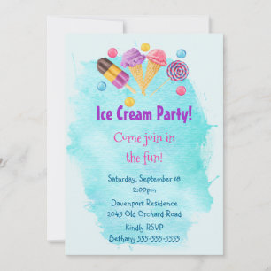 Ice Cream Party Popsicle lollipop Invitation