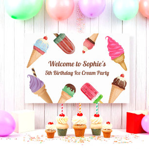 Ice Cream Party Roze blauw White Birthday Poster