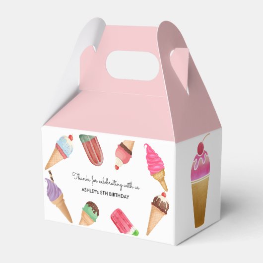 Ice Cream Party Roze Witte ijsjes Bedankdoosjes (Voorkant Zijde)