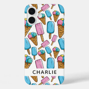 Ice Cream Pattern, aangepaste naam telefoongevalle iPhone 16 Plus Hoesje