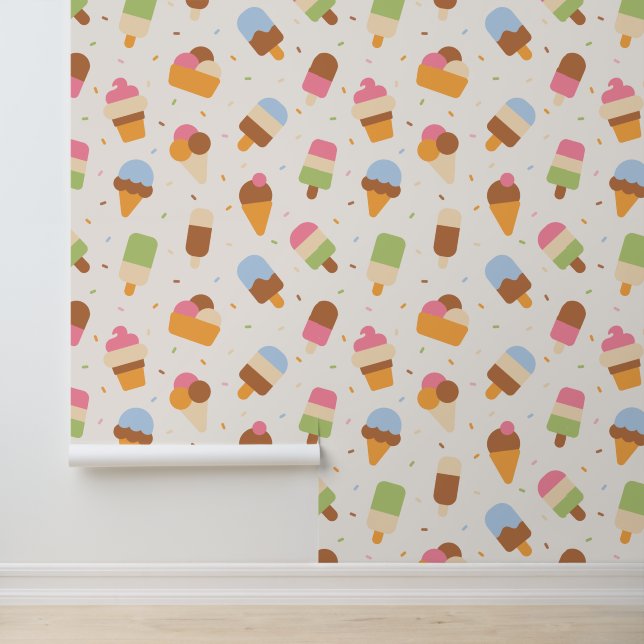 Ice Cream Pattern, Ice Cream Cone, Ice Popsicle Behang (Applicatie)