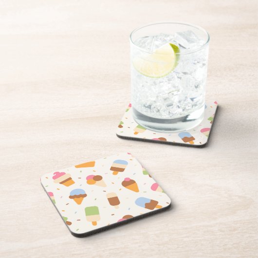 Ice Cream Pattern, Ice Cream Cone, Ice Popsicle Bier Onderzetter (Rechterzijde)
