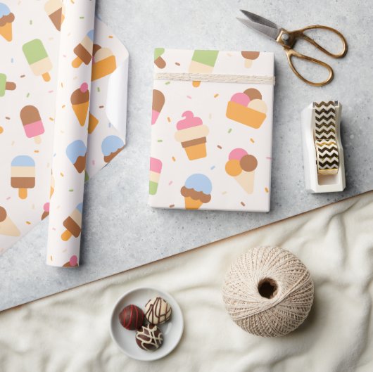 Ice Cream Pattern, Ice Cream Cone, Ice Popsicle Cadeaupapier (Crafts)