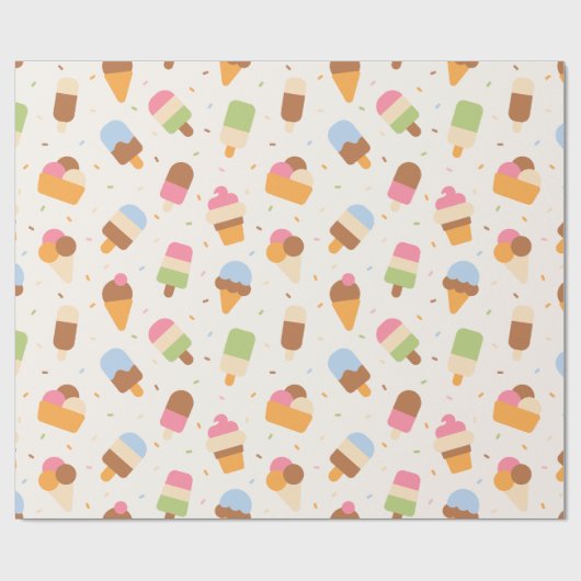 Ice Cream Pattern, Ice Cream Cone, Ice Popsicle Cadeaupapier (Vlak)