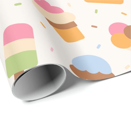 Ice Cream Pattern, Ice Cream Cone, Ice Popsicle Cadeaupapier (Rol Hoek)