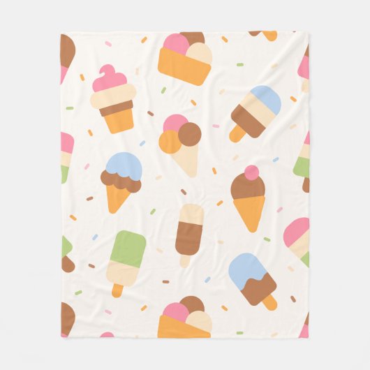 Ice Cream Pattern, Ice Cream Cone, Ice Popsicle Fleece Deken (Voorkant)