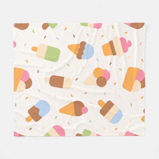 Ice Cream Pattern, Ice Cream Cone, Ice Popsicle Fleece Deken (Voorkant (Horizontaal))