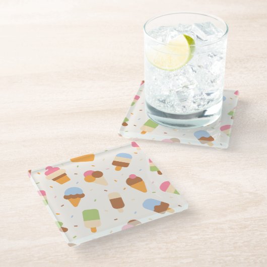 Ice Cream Pattern, Ice Cream Cone, Ice Popsicle Glazen Onderzetter (Schuin)