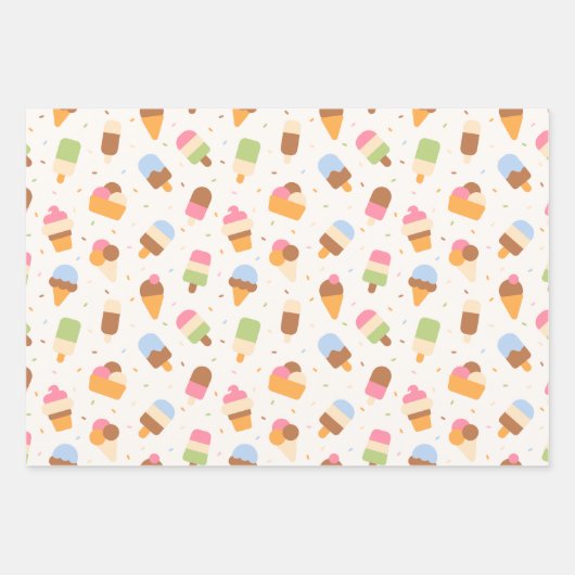 Ice Cream Pattern, Ice Cream Cone, Ice Popsicle Inpakpapier Vel (Voorkant 3)