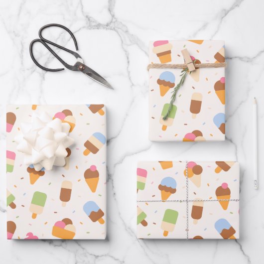 Ice Cream Pattern, Ice Cream Cone, Ice Popsicle Inpakpapier Vel (Voorkant)