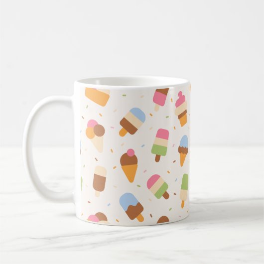 Ice Cream Pattern, Ice Cream Cone, Ice Popsicle Koffiemok (Links)