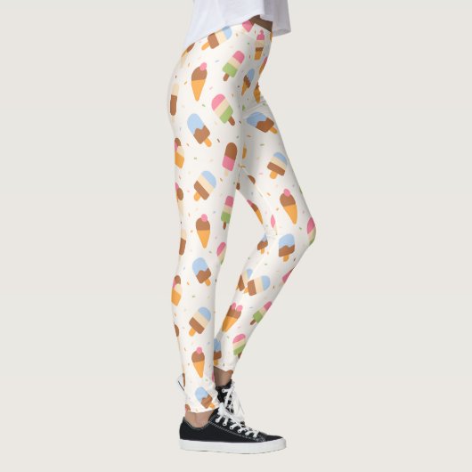 Ice Cream Pattern, Ice Cream Cone, Ice Popsicle Leggings (Rechts)