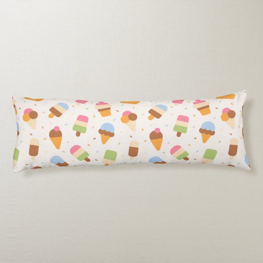 Ice Cream Pattern, Ice Cream Cone, Ice Popsicle Lichaamskussen (Achterkant)
