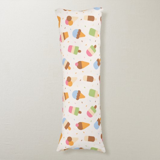 Ice Cream Pattern, Ice Cream Cone, Ice Popsicle Lichaamskussen (Voorkant Verticaal)