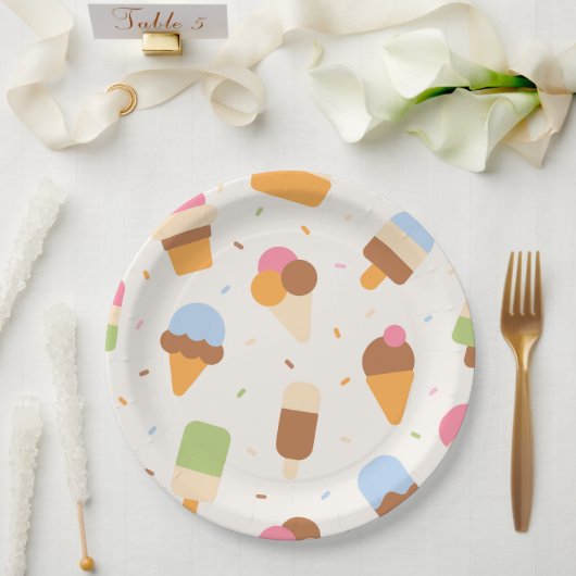 Ice Cream Pattern, Ice Cream Cone, Ice Popsicle Papieren Bordje (Huwelijk)