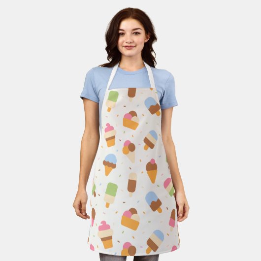 Ice Cream Pattern, Ice Cream Cone, Ice Popsicle Schort (Gedragen)