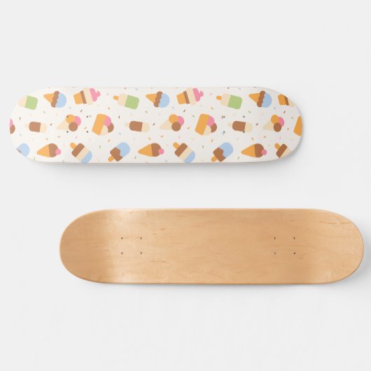 Ice Cream Pattern, Ice Cream Cone, Ice Popsicle Skateboard (Horizontaal)