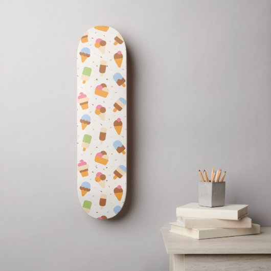 Ice Cream Pattern, Ice Cream Cone, Ice Popsicle Skateboard (Muurkunst)